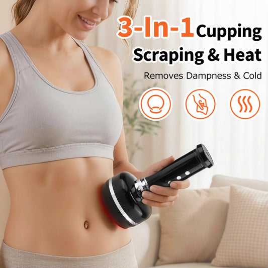 3-in-1 Smart Cupping, Scraping & Red Light Heat Massager with 30-Level Suction